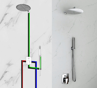 Kit Doccia 2 Vie Soffione Acciaio Inox  Slim 2 mm + Braccio Doccia + Presa Acqua + Flessibile + Doccino Soffione diam.25 cm con Braccio da Parete