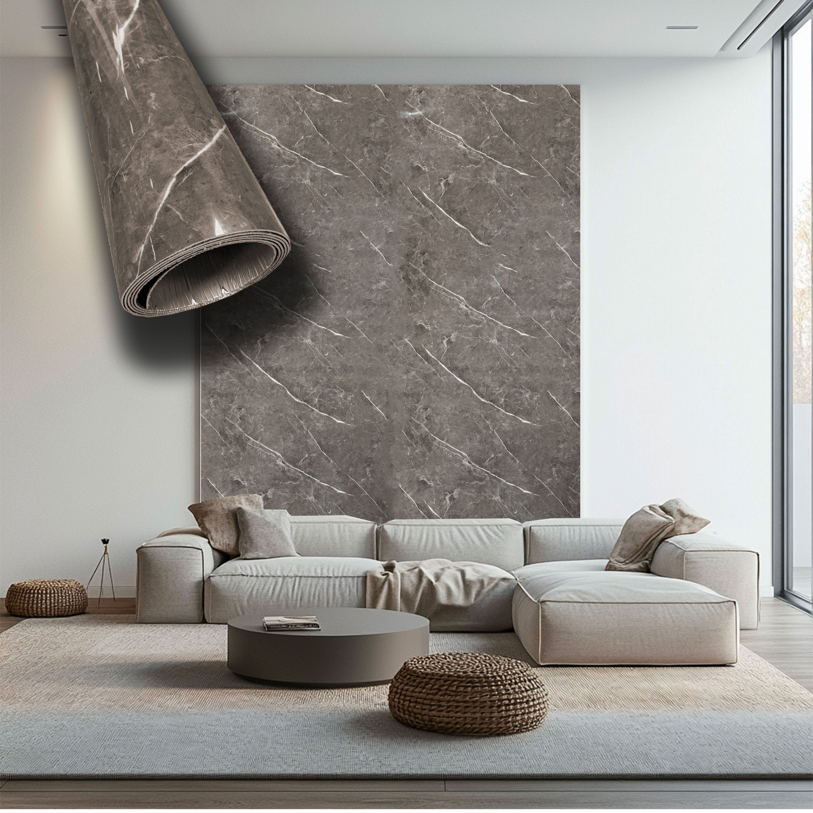 Rotolo da 3,6mq Rivestimento AUTOADESIVO in SXP thermo/acustico MARMO LUCIDO HI-RES 1200x3000x2,5mm HYDRO. Col. 57