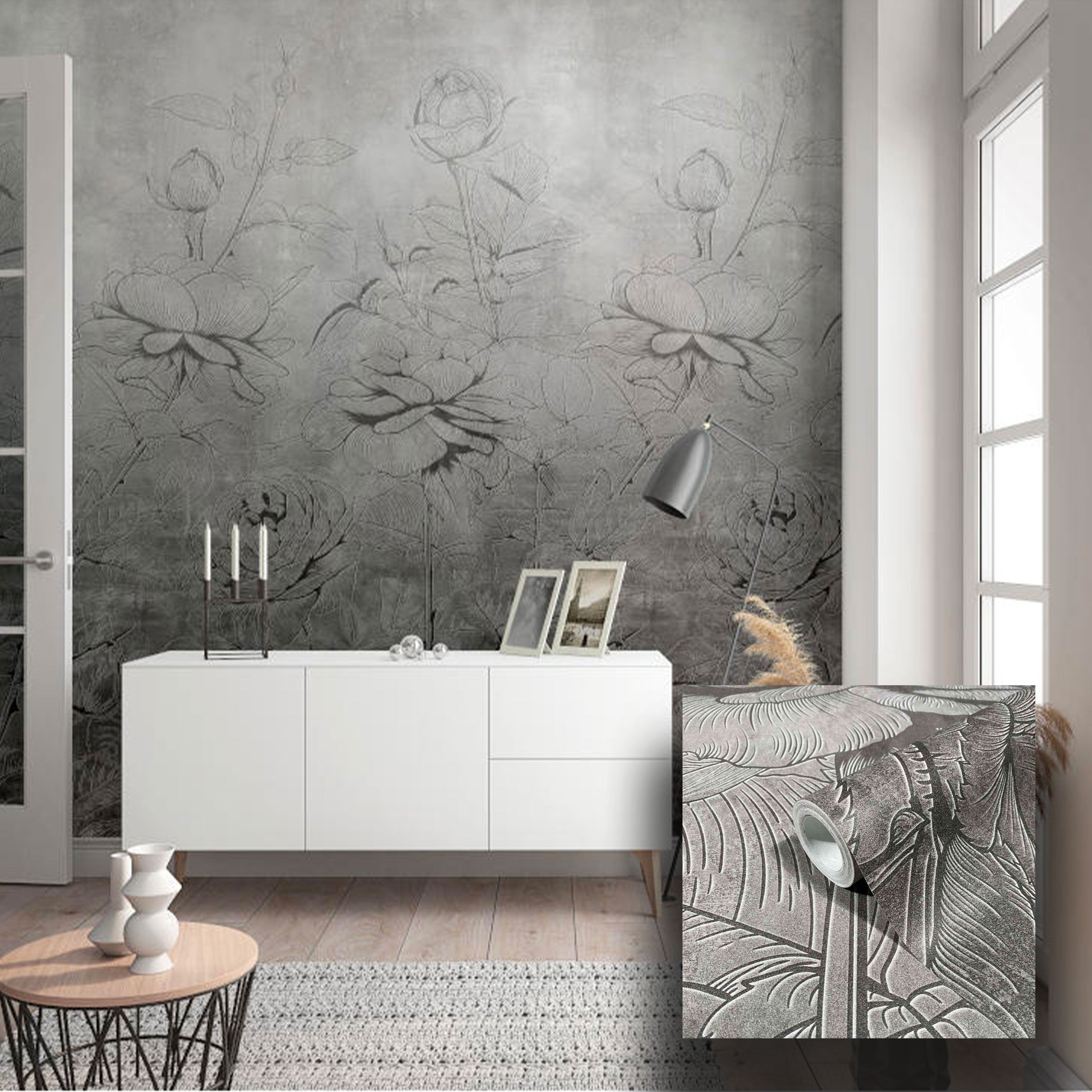 Pannello 159x270cm di Carta da Parati TNT a modulo raccordabile continuativo Voyager FLOWERBW