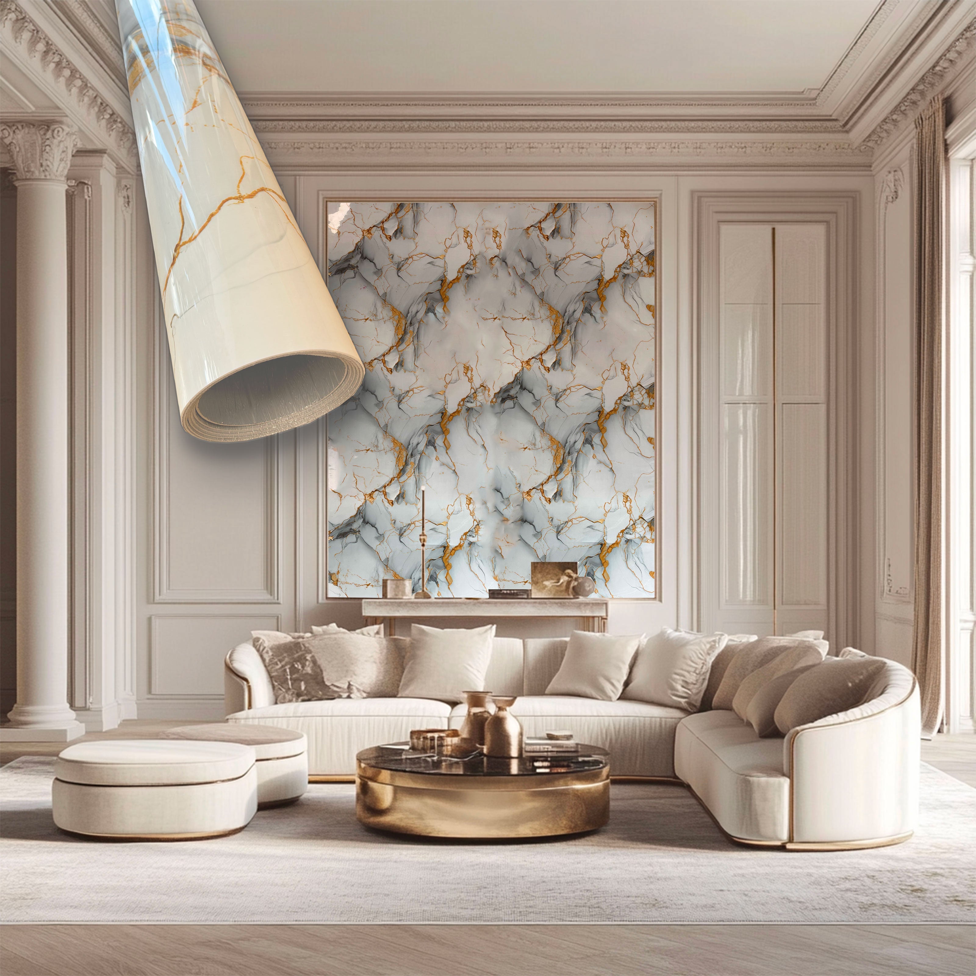 Rotolo da 3,6mq Rivestimento AUTOADESIVO in SXP thermo/acustico MARMO LUCIDO HI-RES 1200x3000x2,5mm HYDRO. Col. 510