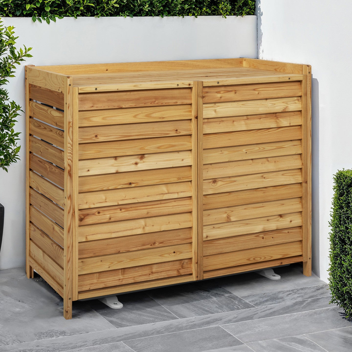 IDMarket - Copertura per condizionatore in legno naturale per unità esterna 95 x 50 x 80 cm