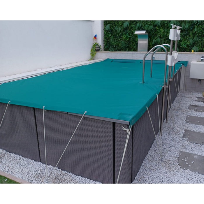 Telo Copertura Piscina 5x2,5m in PVC 600 gr/mq Verde - Protezione Invernale Antifoglie, Occhielli 50cm Sicurezza Bambini & Antiraggi UV