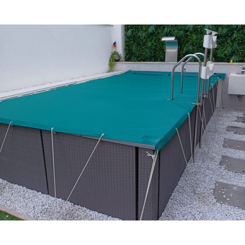 Telo Copertura Piscina 5x2,5m in PVC 600 gr/mq Verde - Protezione Invernale Antifoglie, Occhielli 25cm Sicurezza Bambini & Antiraggi UV