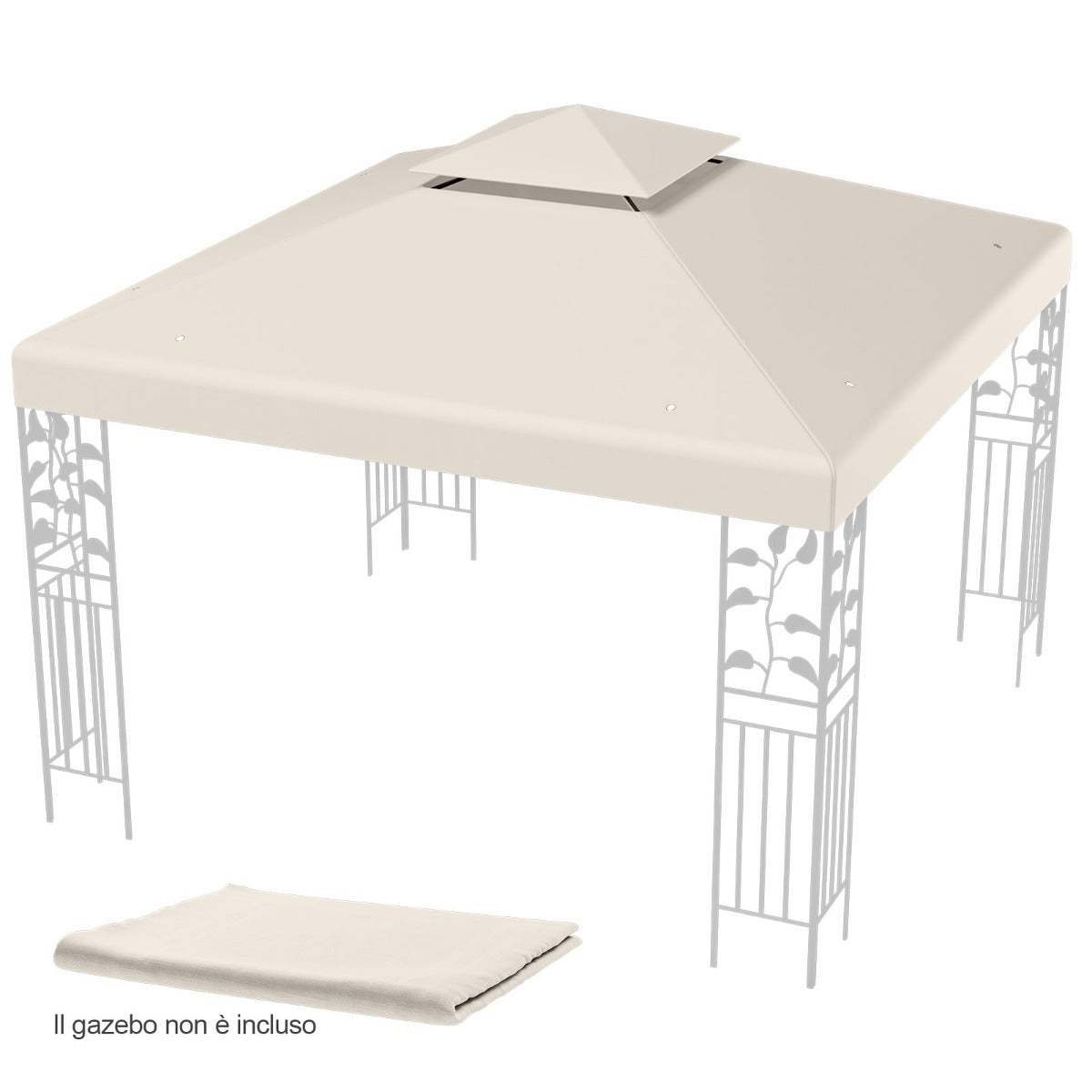 Copertura di ricambio per gazebo a 2 livelli da 300x300cm, Tettoia con fibbie in alluminio e chiusure a strappo Beige-Gazebo