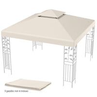 Copertura di ricambio per gazebo a 2 livelli da 300x300cm, Tettoia con fibbie in alluminio e chiusure a strappo Beige-Gazebo