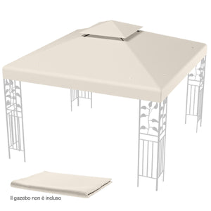 Copertura di ricambio per gazebo a 2 livelli da 300x300cm, Tettoia con fibbie in alluminio e chiusure a strappo Beige-Gazebo