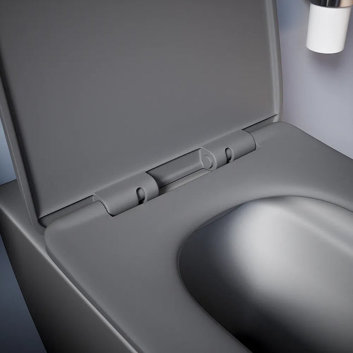 Coppia sanitari in ceramica filomuro vaso rimless, bidet e copri-wc grigio opaco | Kyoto