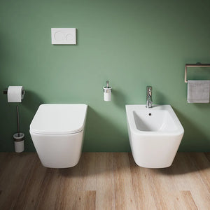 Coppia sanitari in ceramica sospesi vaso rimless, bidet e copri-wc bianco opaco | Kyoto