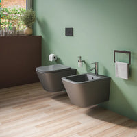 Coppia sanitari in ceramica sospesi vaso rimless, bidet e copri-wc grigio opaco | Kyoto