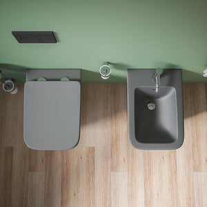 Coppia sanitari in ceramica sospesi vaso rimless, bidet e copri-wc grigio opaco | Kyoto