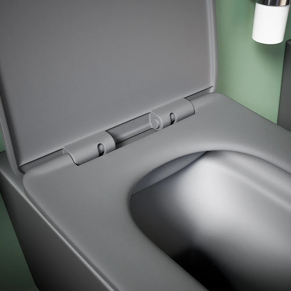 Coppia sanitari in ceramica sospesi vaso rimless, bidet e copri-wc grigio opaco | Kyoto