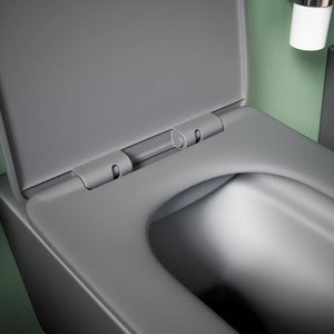 Coppia sanitari in ceramica sospesi vaso rimless, bidet e copri-wc grigio opaco | Kyoto