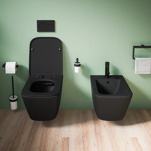 Coppia sanitari in ceramica sospesi vaso rimless, bidet e copri-wc nero opaco | Kyoto