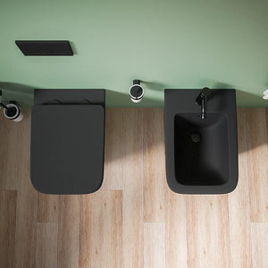 Coppia sanitari in ceramica sospesi vaso rimless, bidet e copri-wc nero opaco | Kyoto