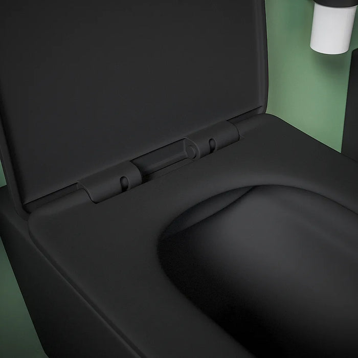 Coppia sanitari in ceramica sospesi vaso rimless, bidet e copri-wc nero opaco | Kyoto