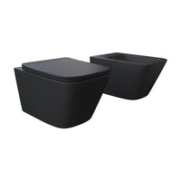 Coppia sanitari in ceramica sospesi vaso rimless, bidet e copri-wc nero opaco | Kyoto