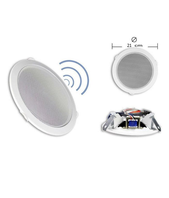 Coppia Casse Acustiche 21cm Bluetooth Incasso Filodiffusione Negozi Cassa 20w         