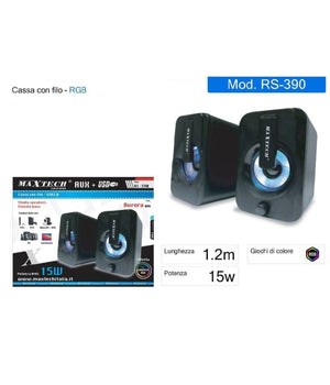 Coppia Casse Speaker Wired 15w Luce Rgb Altoparlanti Pc Ps4 Ps5 Ca-ss007 Rs-390         