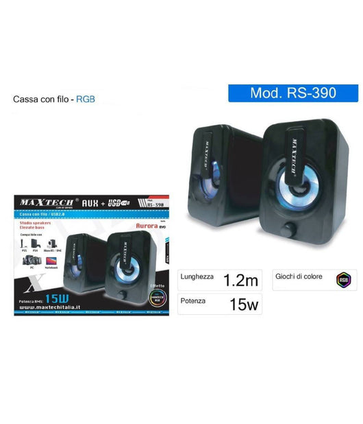 Coppia Casse Speaker Wired 15w Luce Rgb Altoparlanti Pc Ps4 Ps5 Ca-ss007 Rs-390         