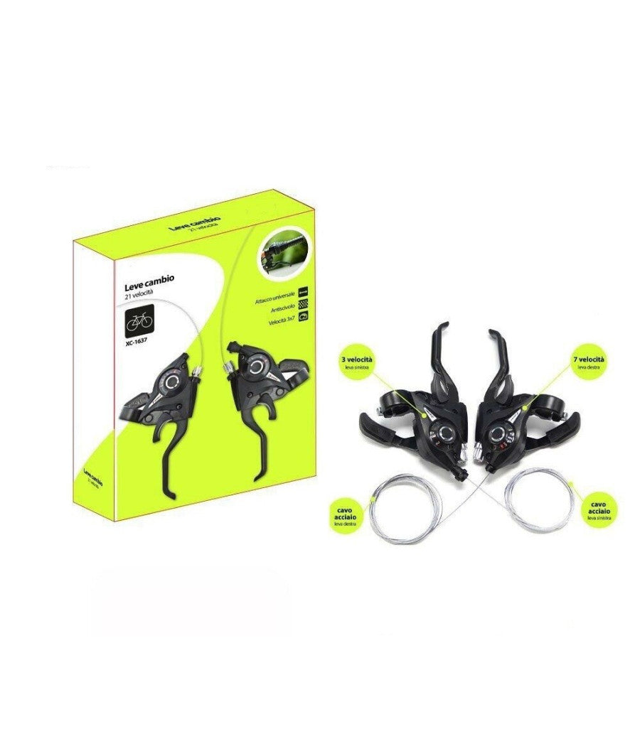 Coppia Comandi Cambio Bici + Leve Freno Velocita 3x7 Bicicletta Manopole Xc-1637         