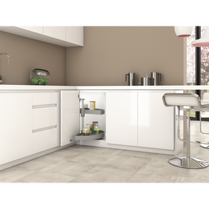 Coppia di cestelli girevoli Shelvo semicircolare, 800, Plastica grigia, Tecnoplastica e Alluminio.