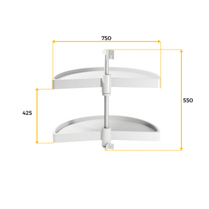 Coppia di cestelli girevoli Shelvo semicircolare, 900, Plastica bianca, Tecnoplastica e Alluminio.