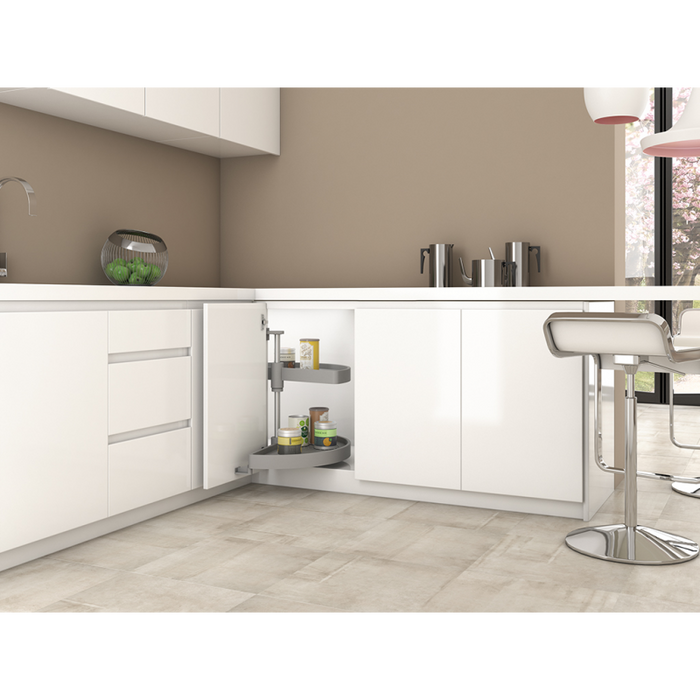 Coppia di cestelli girevoli Shelvo semicircolare, 900, Plastica bianca, Tecnoplastica e Alluminio.