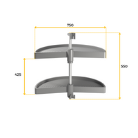 Coppia di cestelli girevoli Shelvo semicircolare, 900, Plastica grigia, Tecnoplastica e Alluminio.