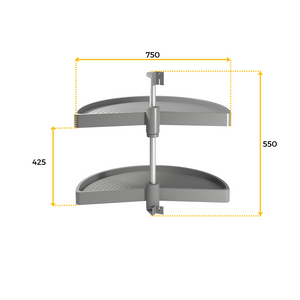 Coppia di cestelli girevoli Shelvo semicircolare, 900, Plastica grigia, Tecnoplastica e Alluminio.