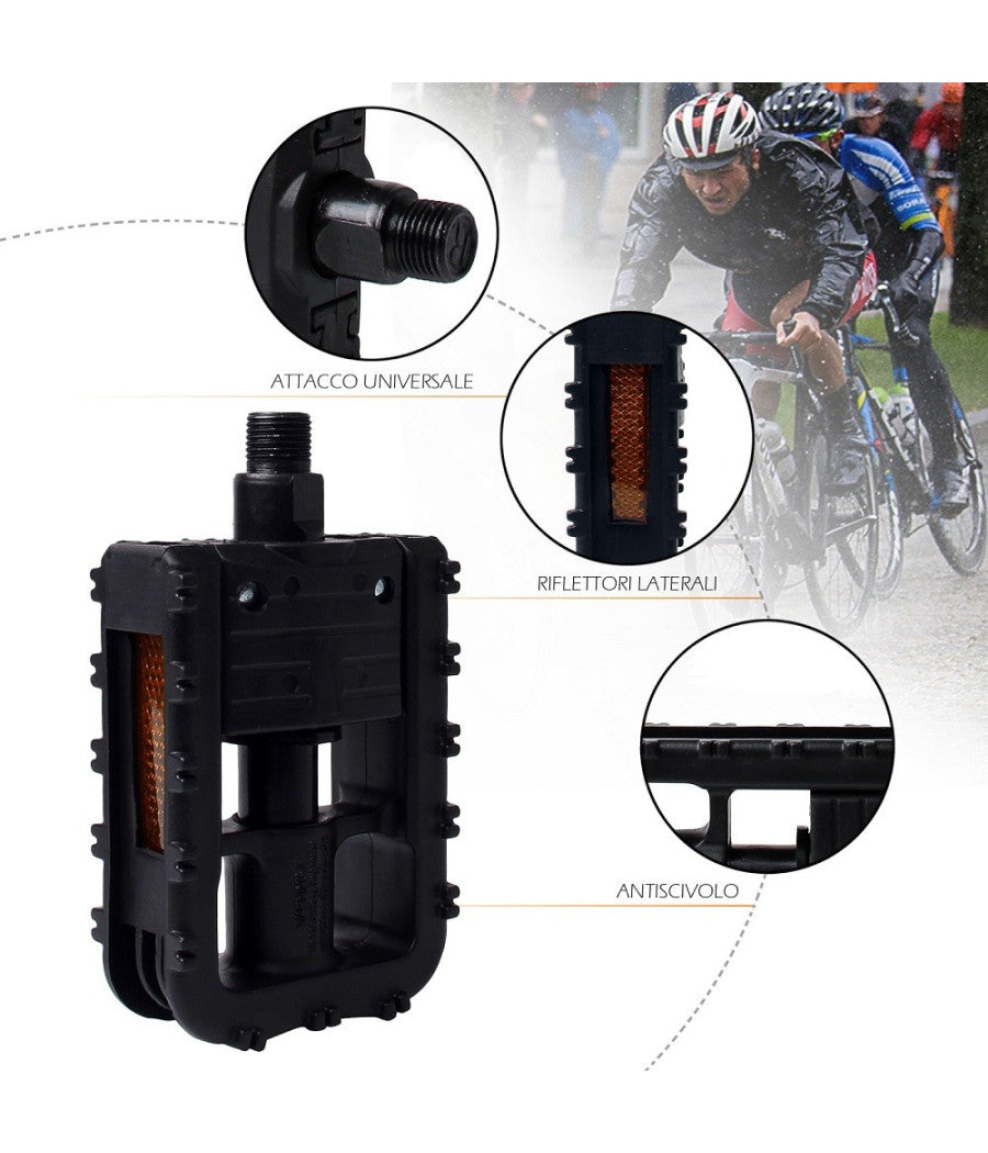 Coppia Di Pedali Bicicletta Con Riflettori Laterali Attacco Universale Xc-2513         