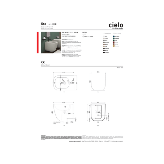 Coppia Di Sanitari a Terra Senza Brida Ceramica Cielo "Era" Bianco Lucido
