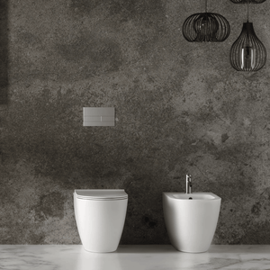 Coppia Di Sanitari Alice Ceramica Da Terra Filo Muro Senza Brida Bianco Lucido "Form"