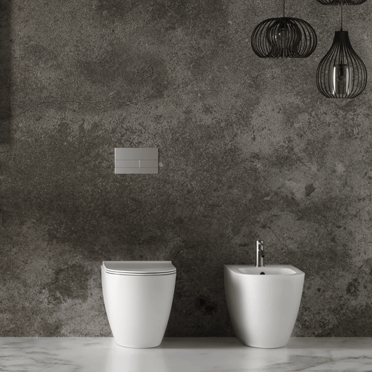 Coppia Di Sanitari Alice Ceramica Da Terra Filo Muro Senza Brida Bianco Lucido "Form"