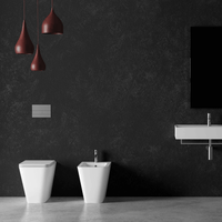 Coppia Di Sanitari Alice Ceramica Da Terra Filo Muro Senza Brida Bianco Lucido "Hide Square"