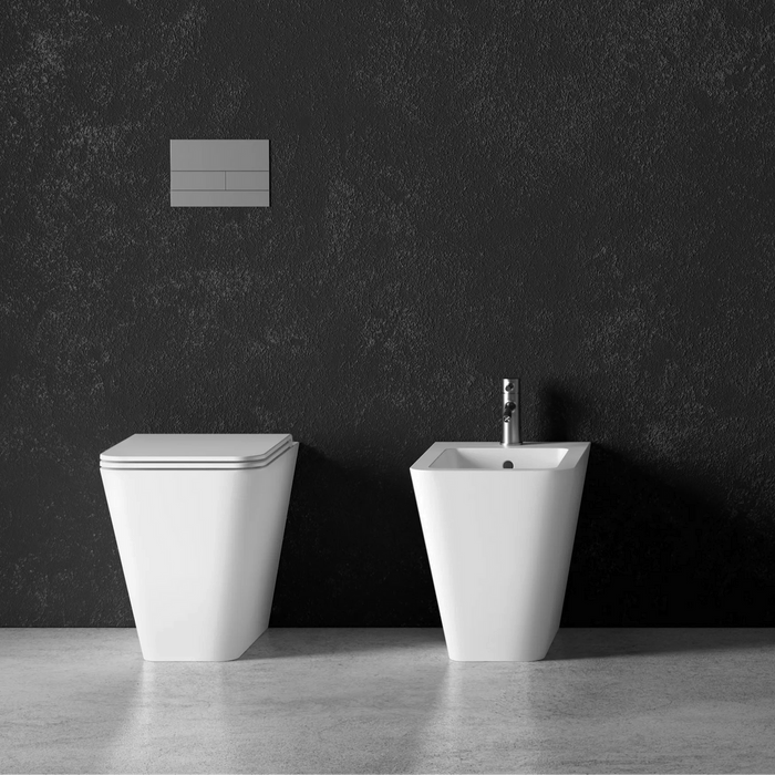 Coppia Di Sanitari Alice Ceramica Da Terra Filo Muro Senza Brida Bianco Opaco "Hide Square"