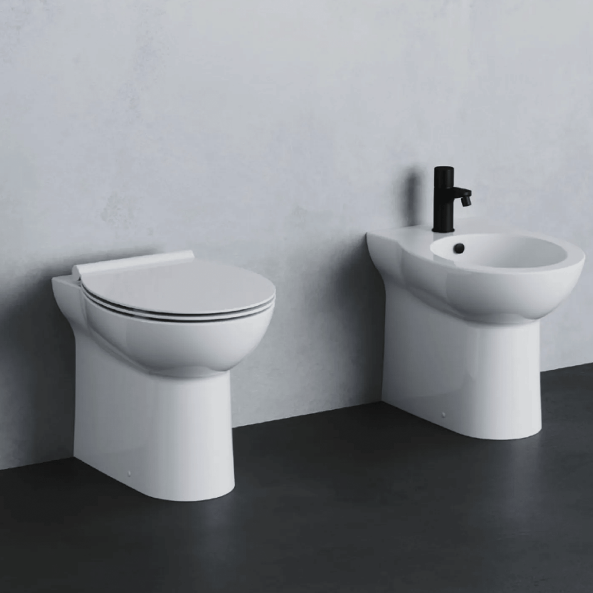 Coppia Di Sanitari Azzurra Ceramica Da Terra Filo Muro Bianco Lucido "Fast"