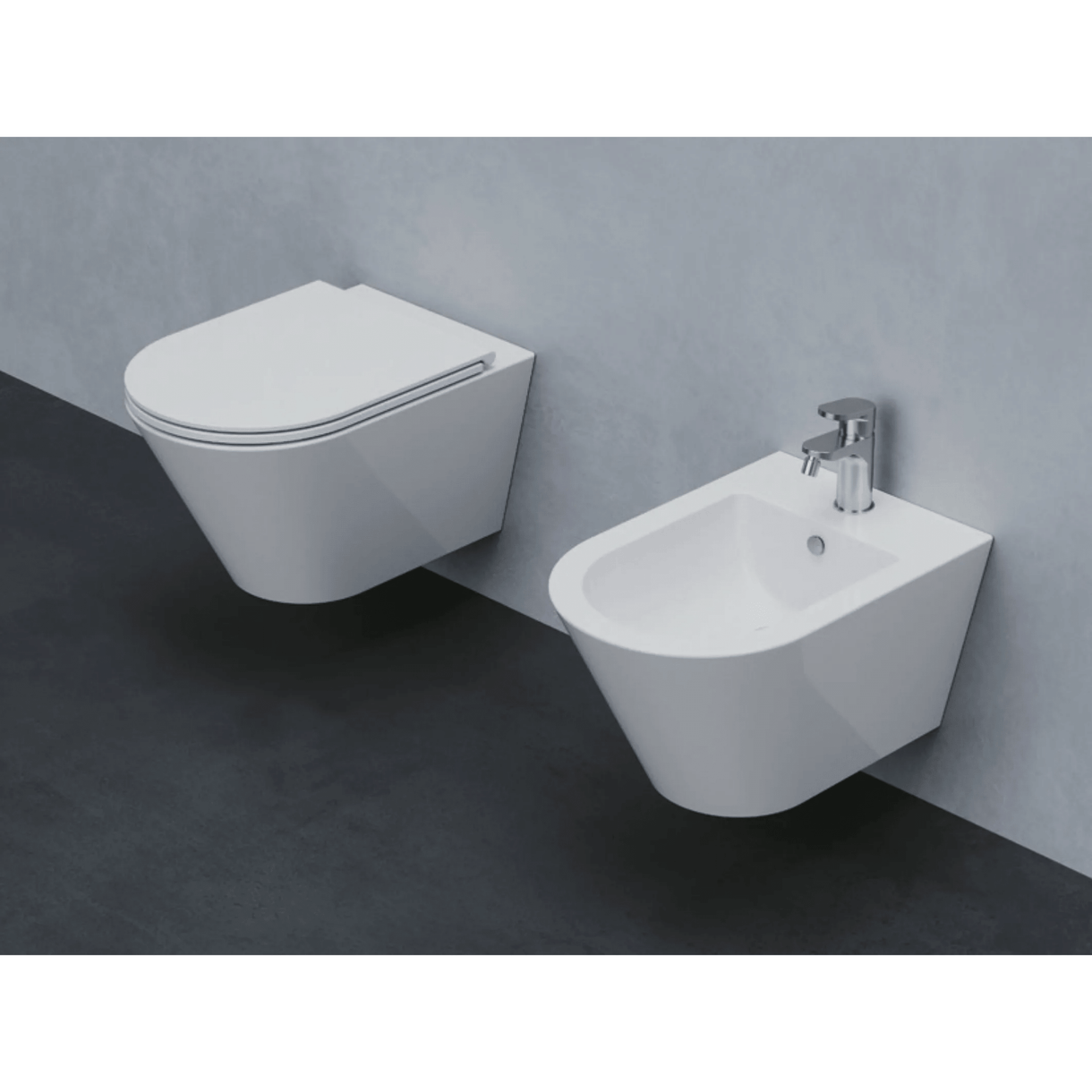 Coppia Di Sanitari Azzurra Ceramica Sospesi Senza Brida Bianco Opaco "Forma"