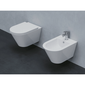 Coppia Di Sanitari Azzurra Ceramica Sospesi Senza Brida Bianco Opaco "Forma"