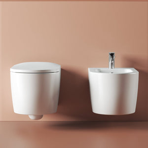 Coppia Di Sanitari Con Copriwater The ArtCeram Sospesi Senza Brida Bianco Lucido "Monet"