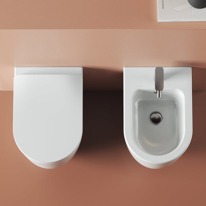 Coppia Di Sanitari The ArtCeram Sospesi Senza Brida Bianco Lucido "Monet"