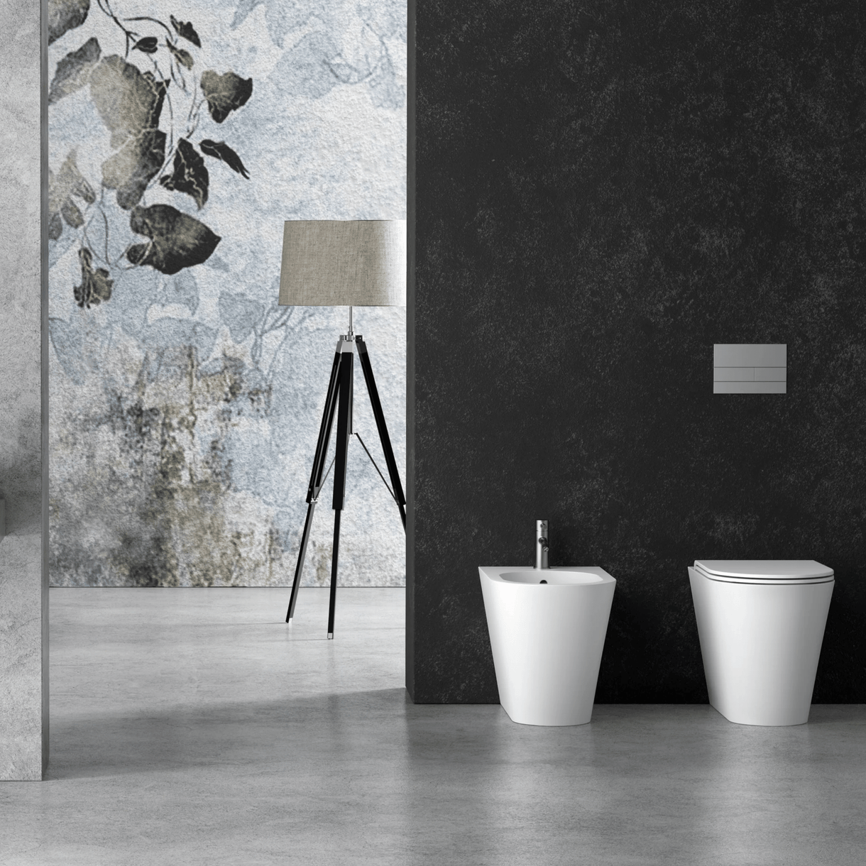 Coppia Di Sanitari Da Terra Alice Ceramica Filo Muro Senza Brida Bianco Opaco "Hide Round"