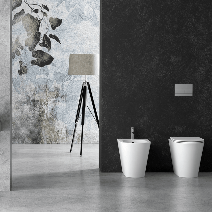 Coppia Di Sanitari Da Terra Alice Ceramica Filo Muro Senza Brida Bianco Opaco "Hide Round"