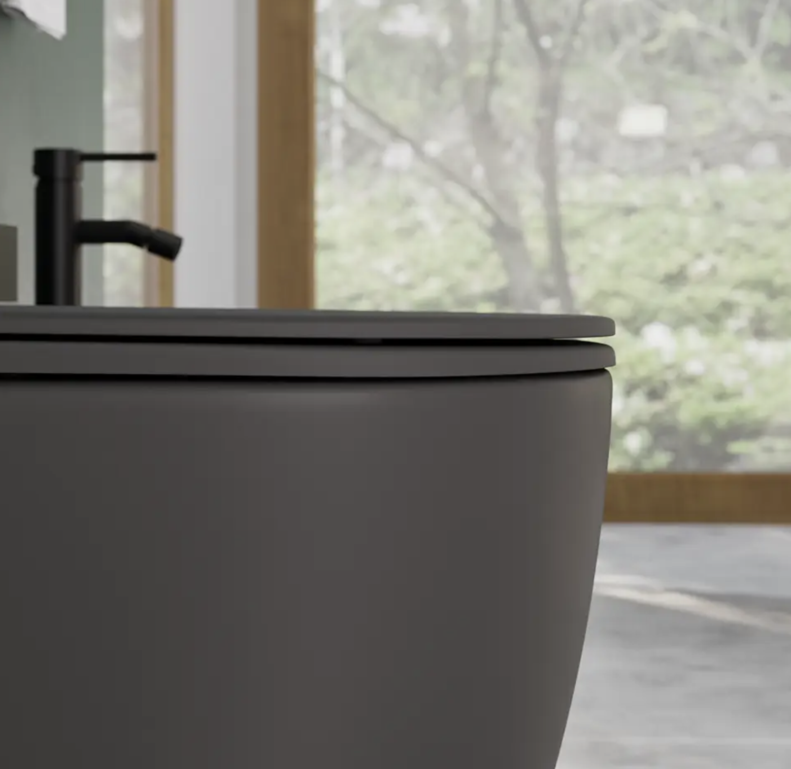 Coppia di sanitari filomuro ceramica grigio opaco vaso rimless copriwc soft-close e bidet ASIA SMALL Regos