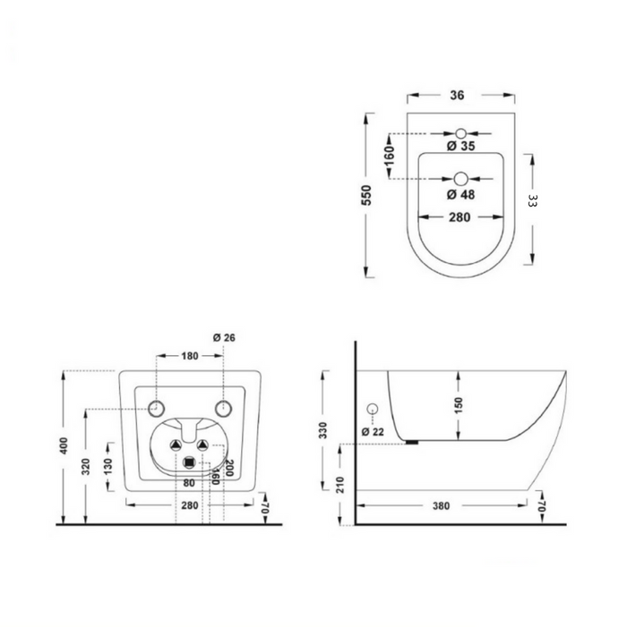 Coppia Di Sanitari Sospesi Senza Brida Bianco Lucido "Linea-T"