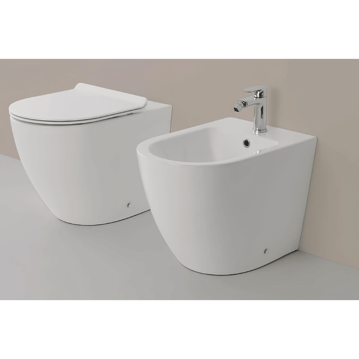 Coppia Di Sanitari Sospesi Senza Brida Bianco Lucido "Linea-T"