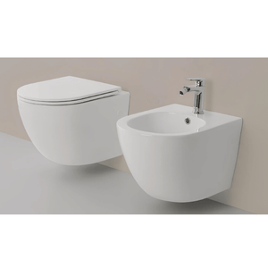 Coppia Di Sanitari Sospesi Senza Brida Bianco Lucido "T-Slim"