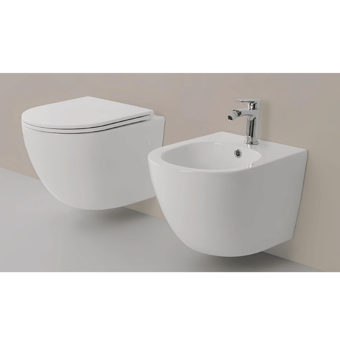 Coppia Di Sanitari Sospesi Senza Brida Bianco Lucido "T-Slim"