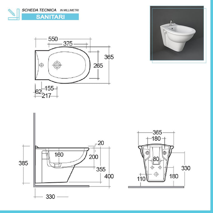 Coppia di sanitari sospesi wc copriwater soft close e bidet serie Karla