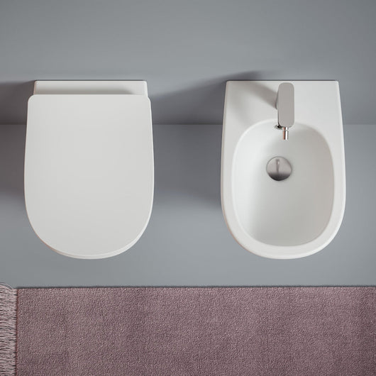 Coppia Di Sanitari The ArtCeram Da Terra Filo Muro Senza Brida Bianco Lucido "Ten"