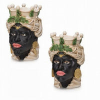 Coppia di Vasi Teste di Moro in Resina, altezza 28 cm